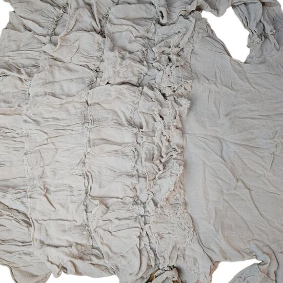 Summer of Love Beige Tiered Long Sleeve Bohemian  Neutral Mini Dress - Picture 8 of 13